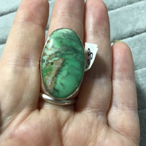 New Sterling Silver Large Oval Australian Variscite Ring Size 8 Gemstone Greens - Picture 14 of 16